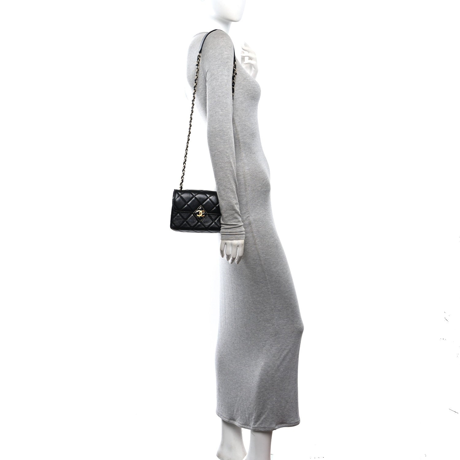 Chanel Lambskin Quilted Diamond Lock Flap Black 2 of 10