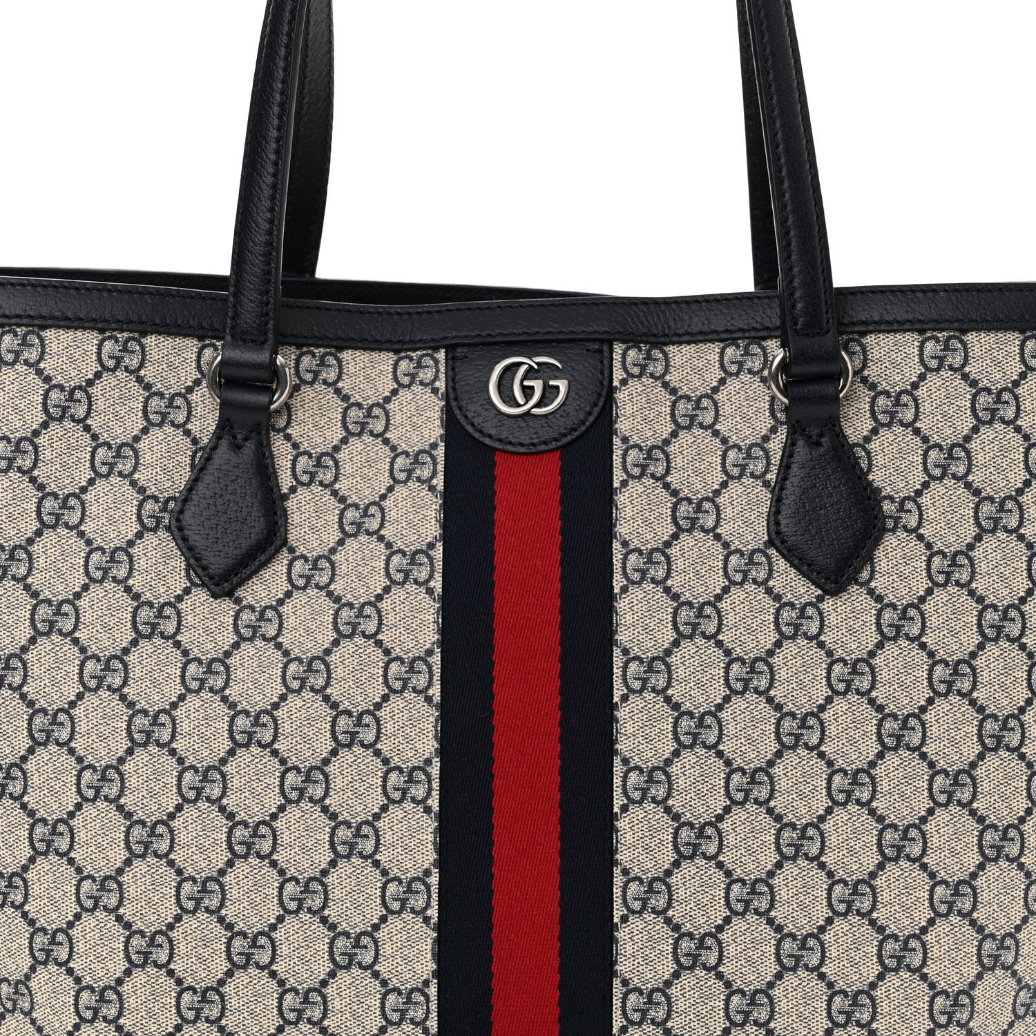 Gucci GG Supreme Monogram Textured Calfskin Web Medium Ophidia Shopping Tote Beige Blue 8 of 12
