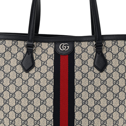 Gucci GG Supreme Monogram Textured Calfskin Web Medium Ophidia Shopping Tote Beige Blue 8 of 12