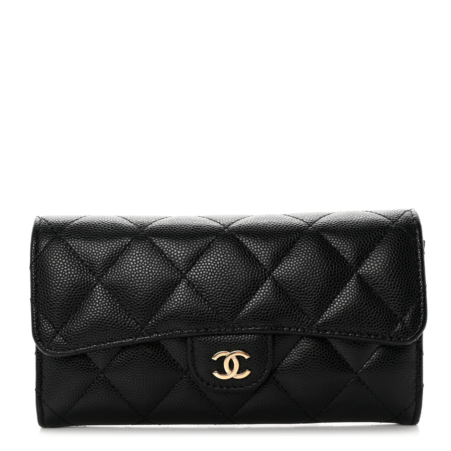 Caviar Quilted Medium Gusset Flap Wallet Black