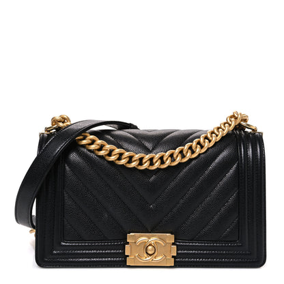 Chanel Caviar Chevron Quilted Medium Boy Flap Black 1 of 10