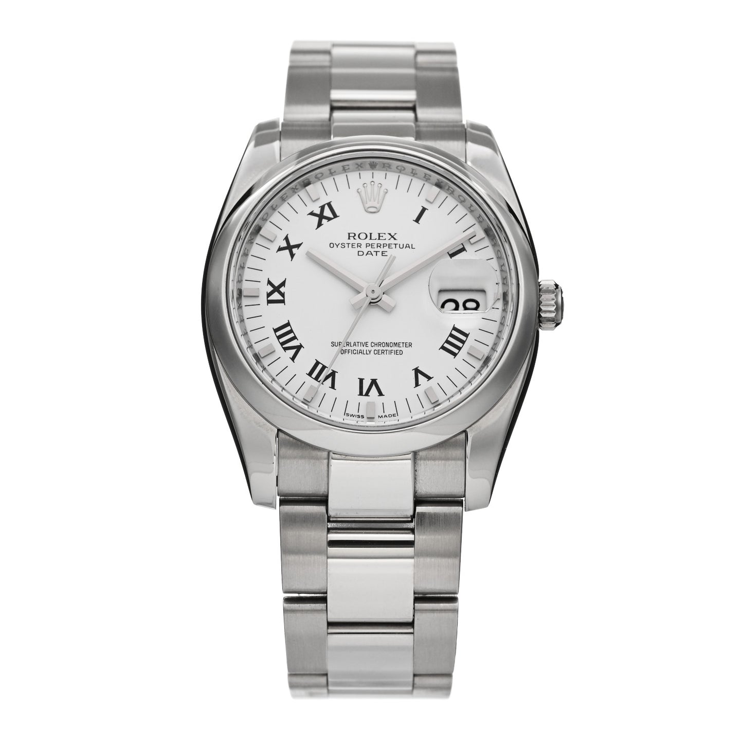 Stainless Steel 34mm Oyster Perpertual Date Watch White Roman 115200