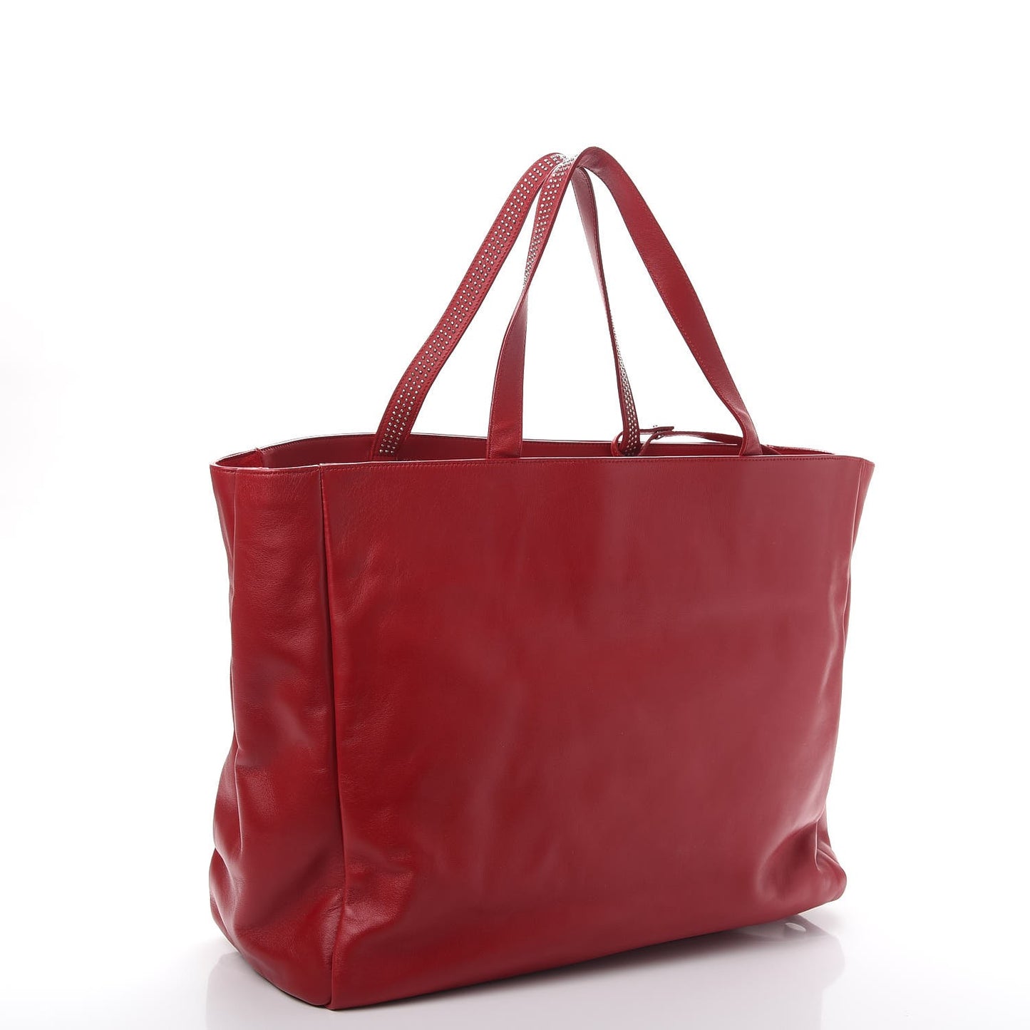 Calfskin Suede Stud Reversible Shopper Tote Red