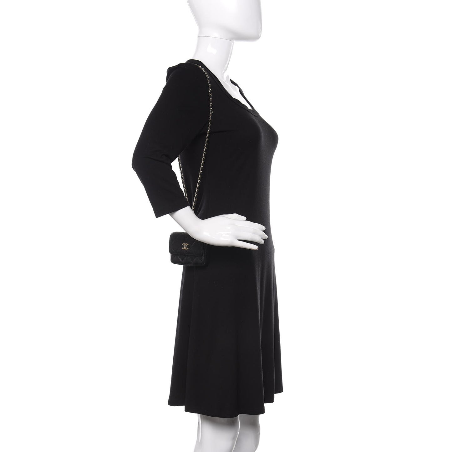 Caviar Quilted Pearl Card Holder On Chain Black