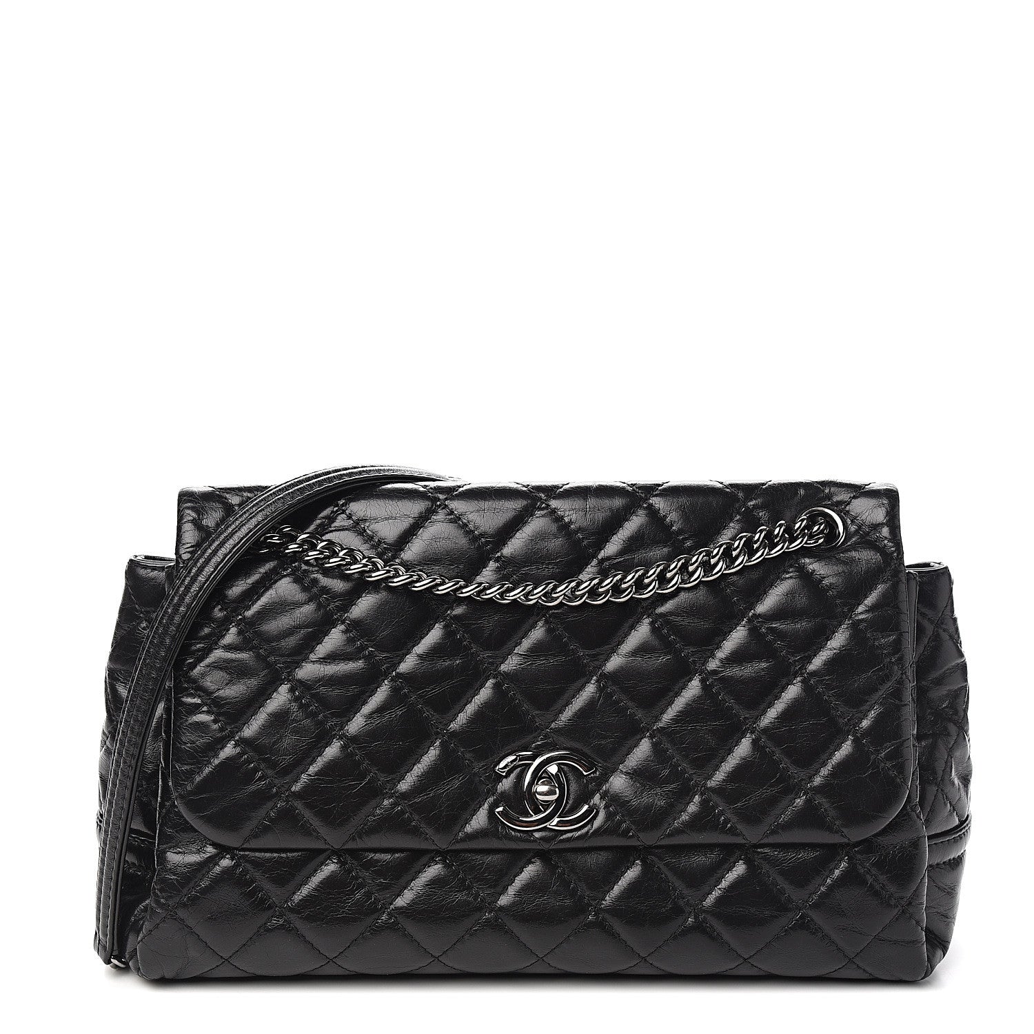 Chanel Shiny Crumpled Calfskin Quilted Medium Lady Pearly Flap Black 1 of 11