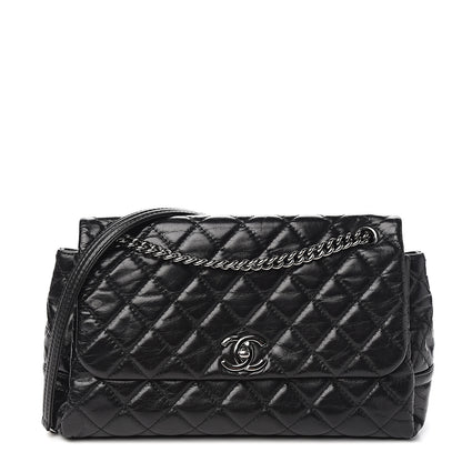 Chanel Shiny Crumpled Calfskin Quilted Medium Lady Pearly Flap Black 1 of 11