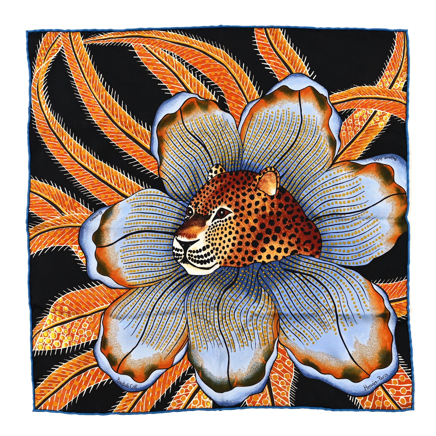Silk Baobab Cat Scarf 45 Black Jaune Bleu