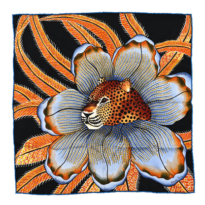 Hermes Silk Baobab Cat Scarf 45 Black Jaune Bleu 1 of 3