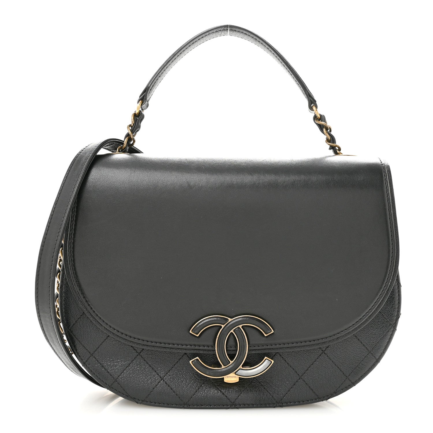 Chanel Shiny Calfskin Goatskin Quilted Medium Coco Curve Messenger Flap Black 1 of 13