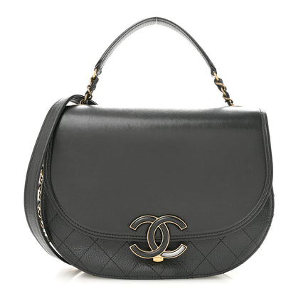 Chanel Shiny Calfskin Goatskin Quilted Medium Coco Curve Messenger Flap Black 1 of 13