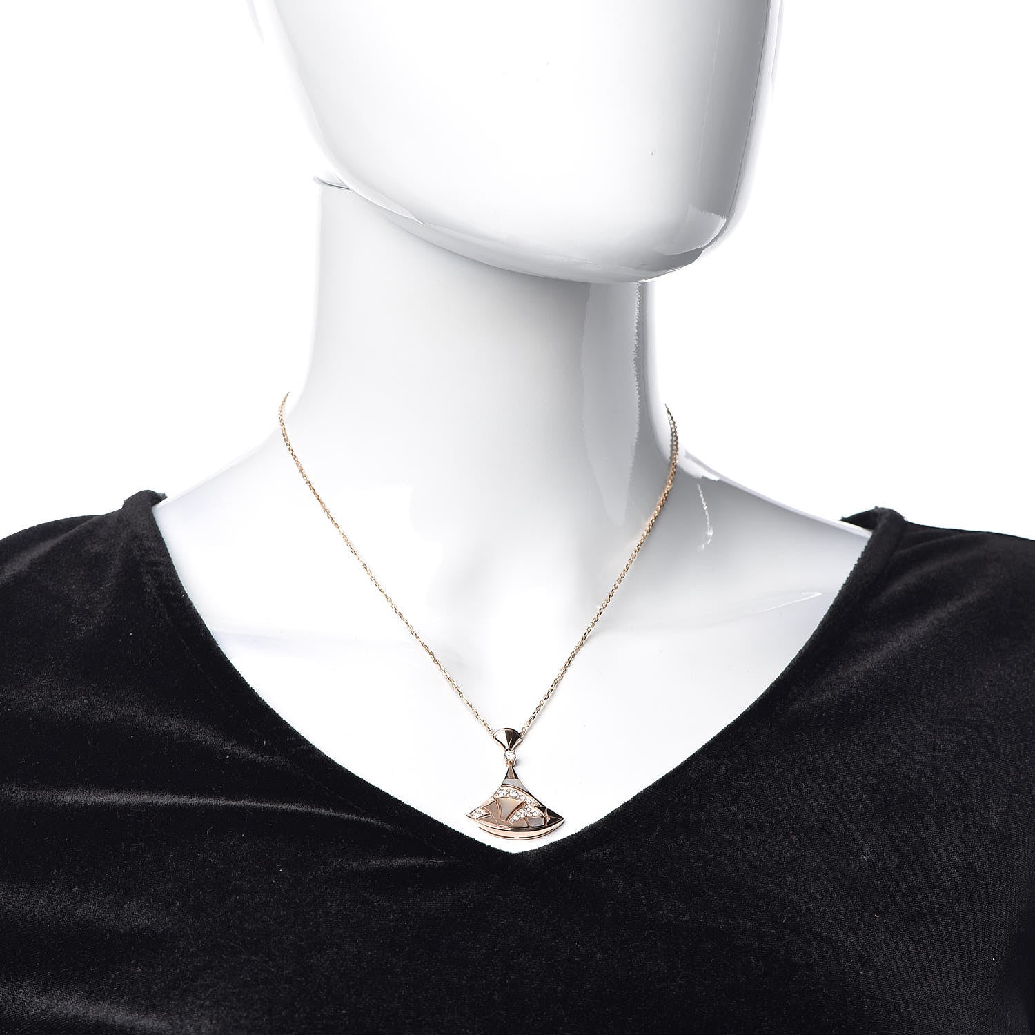 Bulgari 18K Rose Gold Diamond Mother of Pearl Divas' Dream Pave Pendant Necklace 2 of 6