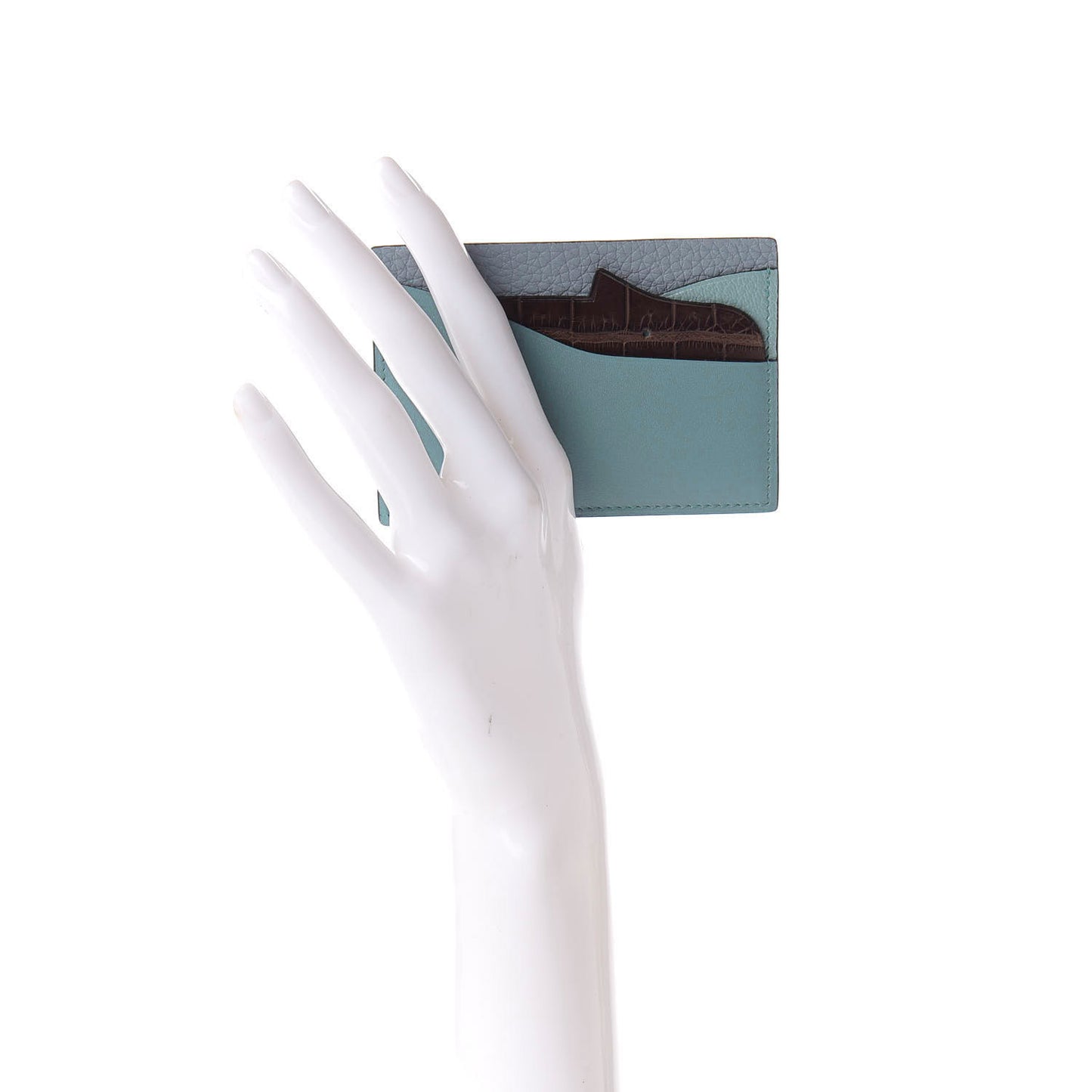 Swift Togo Crocodile Hippopotame Petit H Card Case Bleu Saint Cyr Bleu Lin Ciel Chocolate