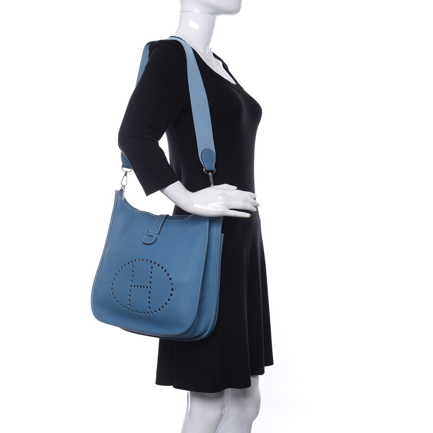 Hermes Taurillon Clemence Evelyne II GM Blue Jean 2 of 9