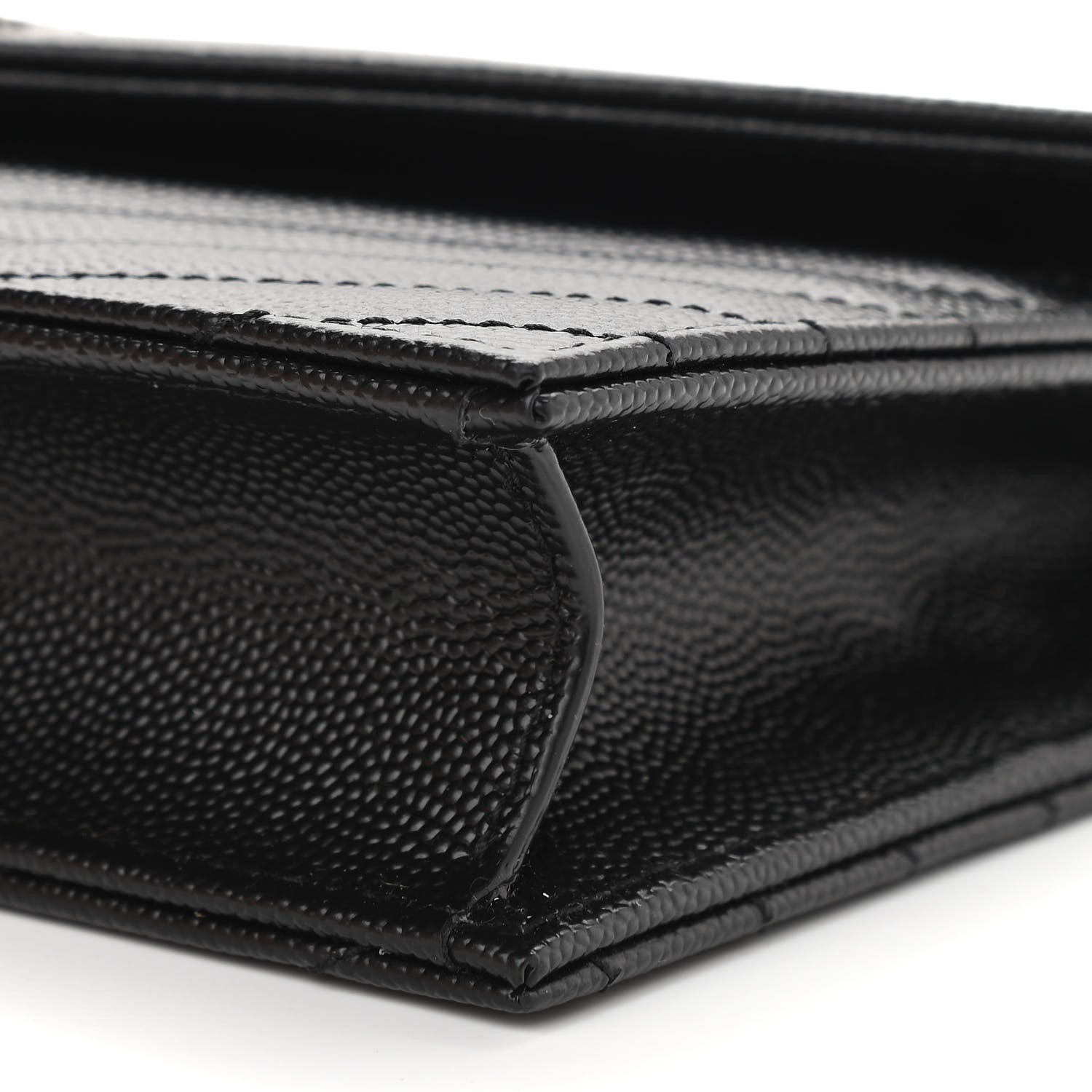 Saint Laurent Grain De Poudre Matelasse Chevron Monogram Envelope Chain Wallet Black 8 of 9