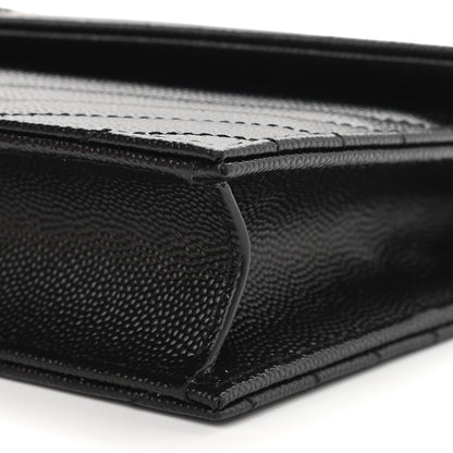 Saint Laurent Grain De Poudre Matelasse Chevron Monogram Envelope Chain Wallet Black 8 of 9