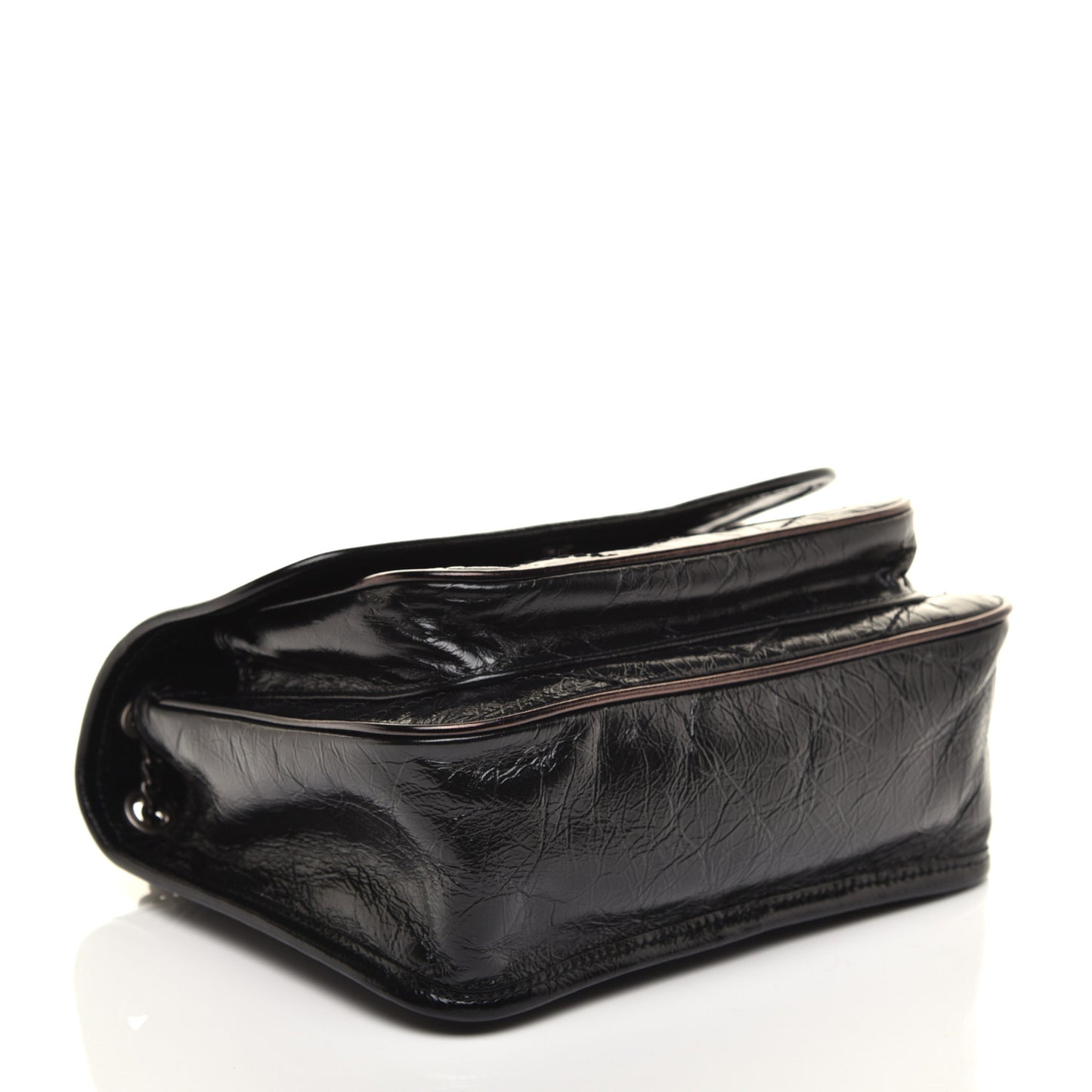 Crinkled Calfskin Matelasse Monogram Baby Niki Chain Satchel Black