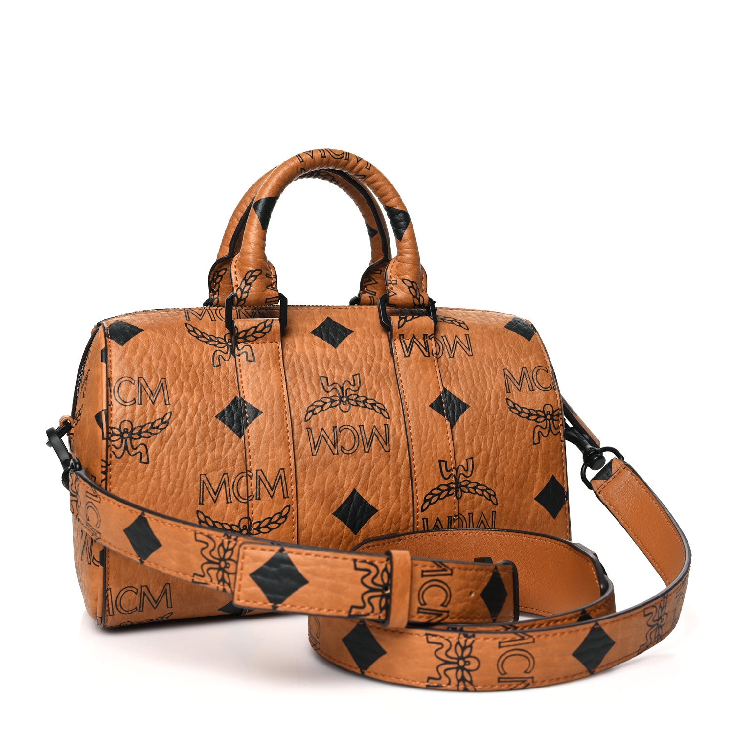 MCM Maxi Visetos Small Aren Boston Bag Cognac 1571447 – FASHIONPHILE