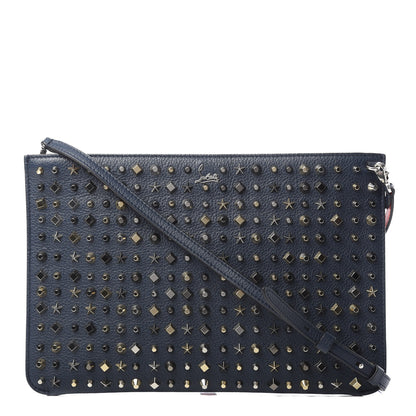 Christian Louboutin Calfskin Star Studded Loubiclutch Crossbody Clutch Navy 1 of 12