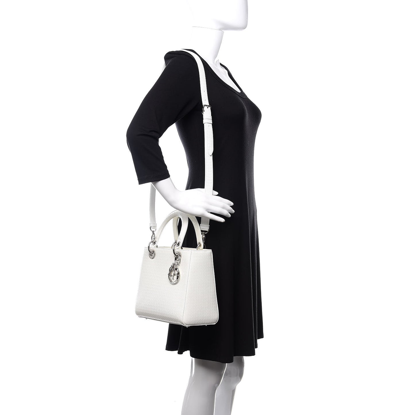 Patent Micro-Cannage Medium Lady Dior White
