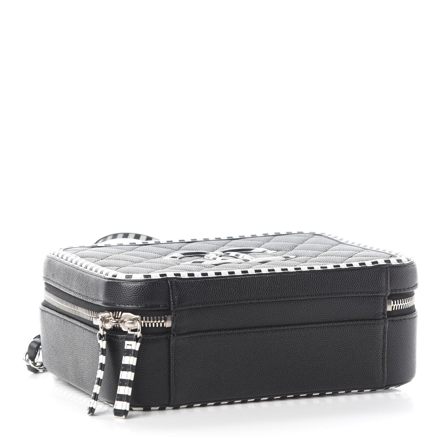 Caviar Quilted Striped Medium CC Filigree Vanity Case Black White