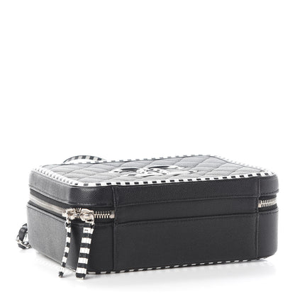 Chanel Caviar Quilted Striped Medium CC Filigree Vanity Case Black White 5 of 10