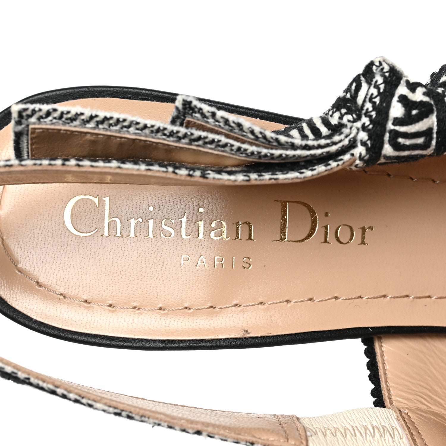 Christian Dior Canvas Embroidered Ornamental Cornely Ribbon J'Adior Slingback 100mm Pumps 36 Black White 7 of 7