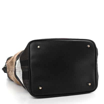 Burberry Grainy Calfskin Canvas Mega Check Medium Ashby Tassel Hobo Black 4 of 14