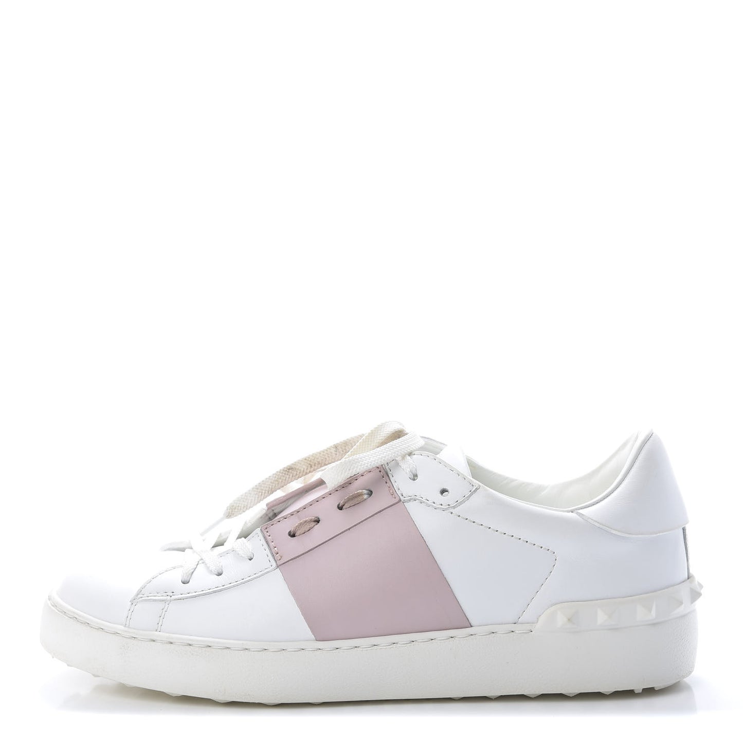 Calfskin Rockstud Open Sneakers 40 White Water Rose