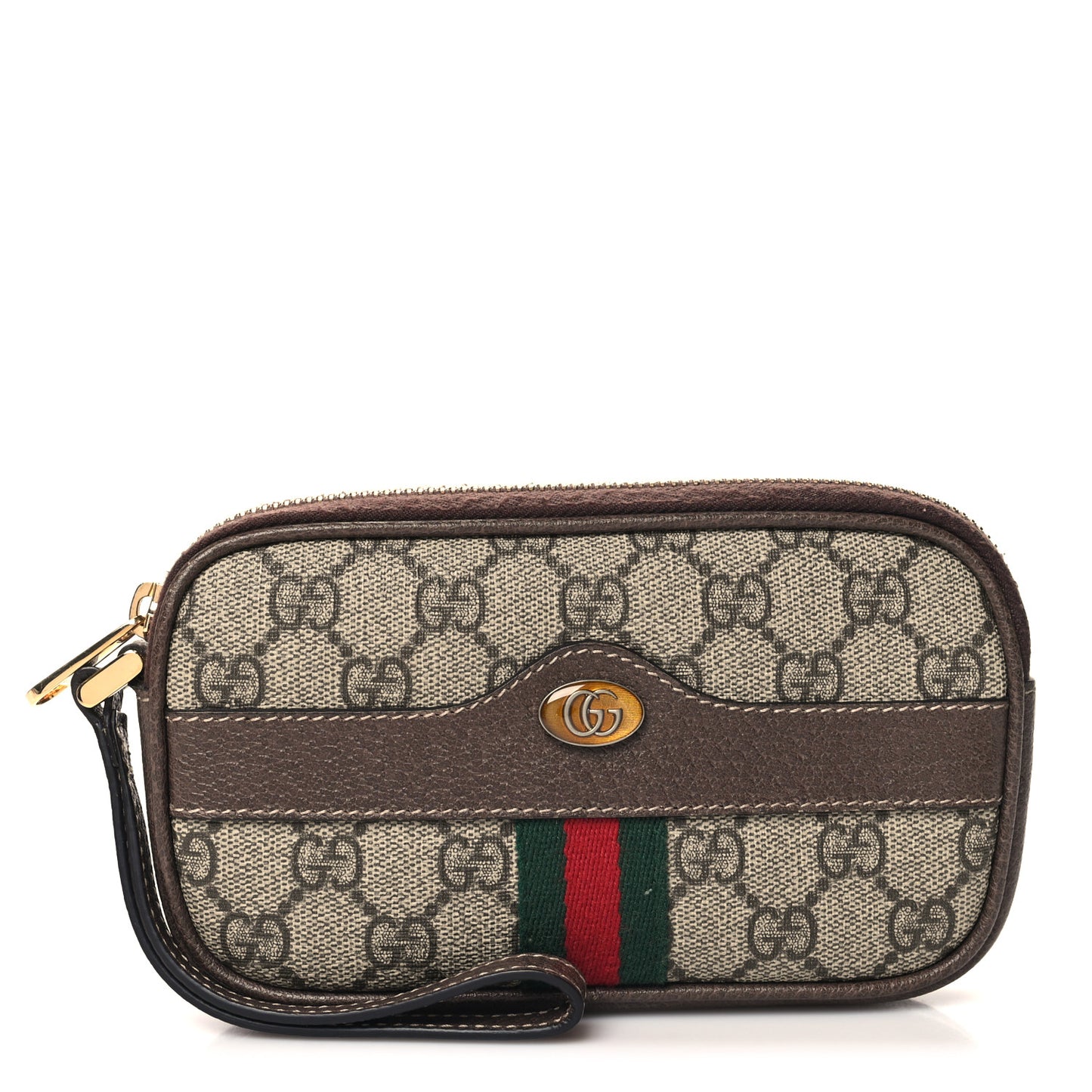 GG Supreme Monogram Ophidia Phone Case Wristlet Brown