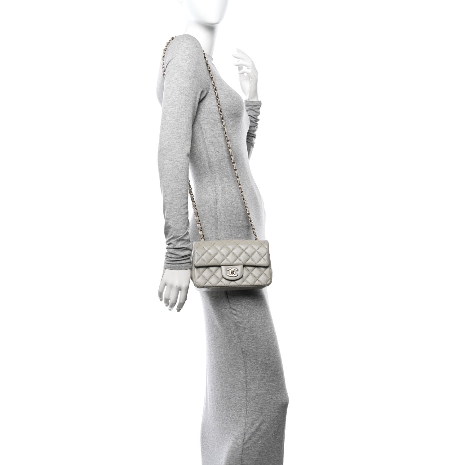 Chanel Lambskin Quilted Mini Rectangular Flap Grey 2 of 11