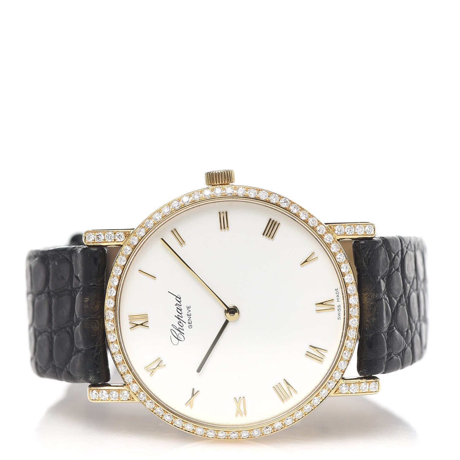 Chopard 18K Yellow Gold Alligator Diamond Bezel 34mm Classique Manual Winding Watch 3 of 8