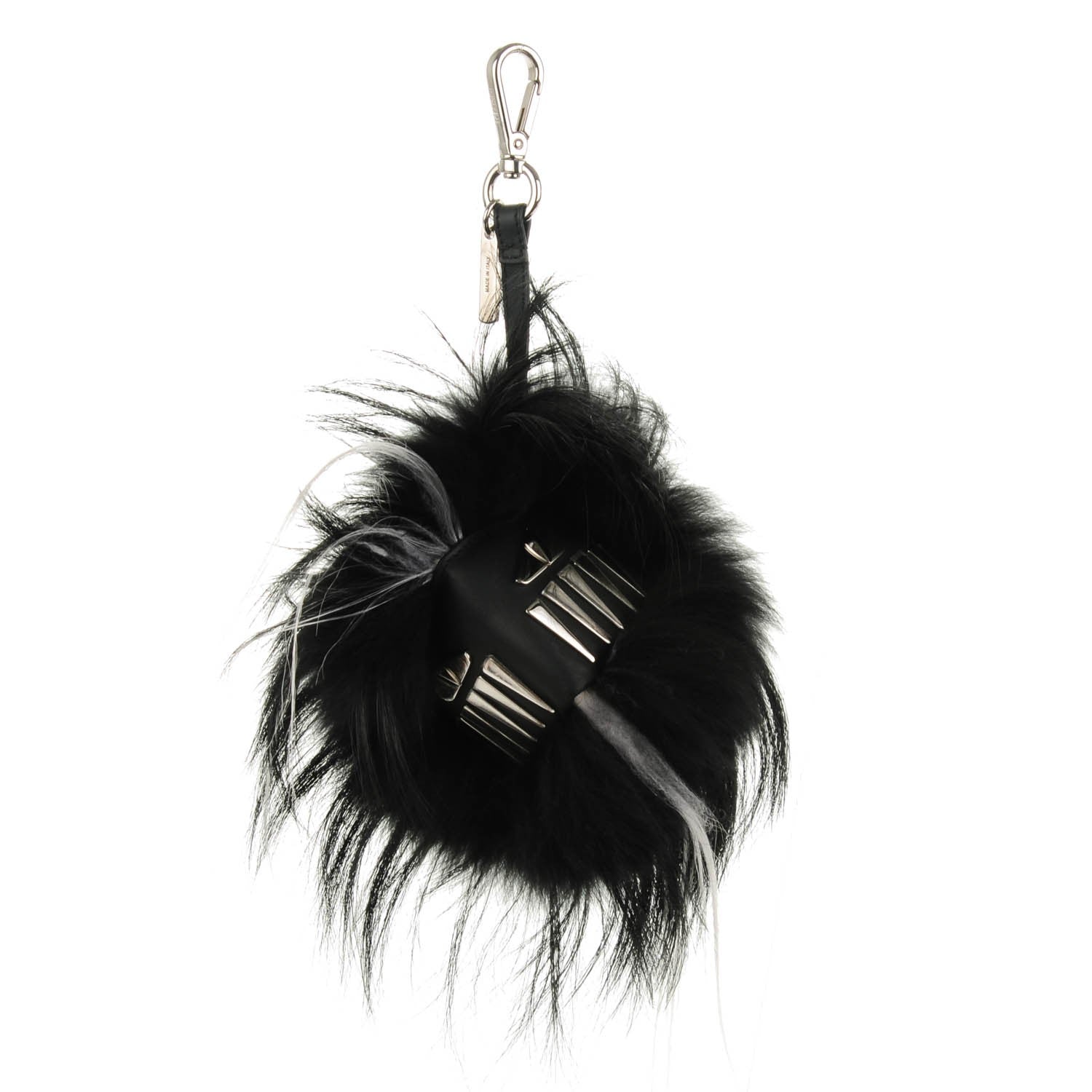 Fendi Goat Fox Fur Calfskin Studded Eye Monster Bag Bug Cube Charm Black 1 of 5