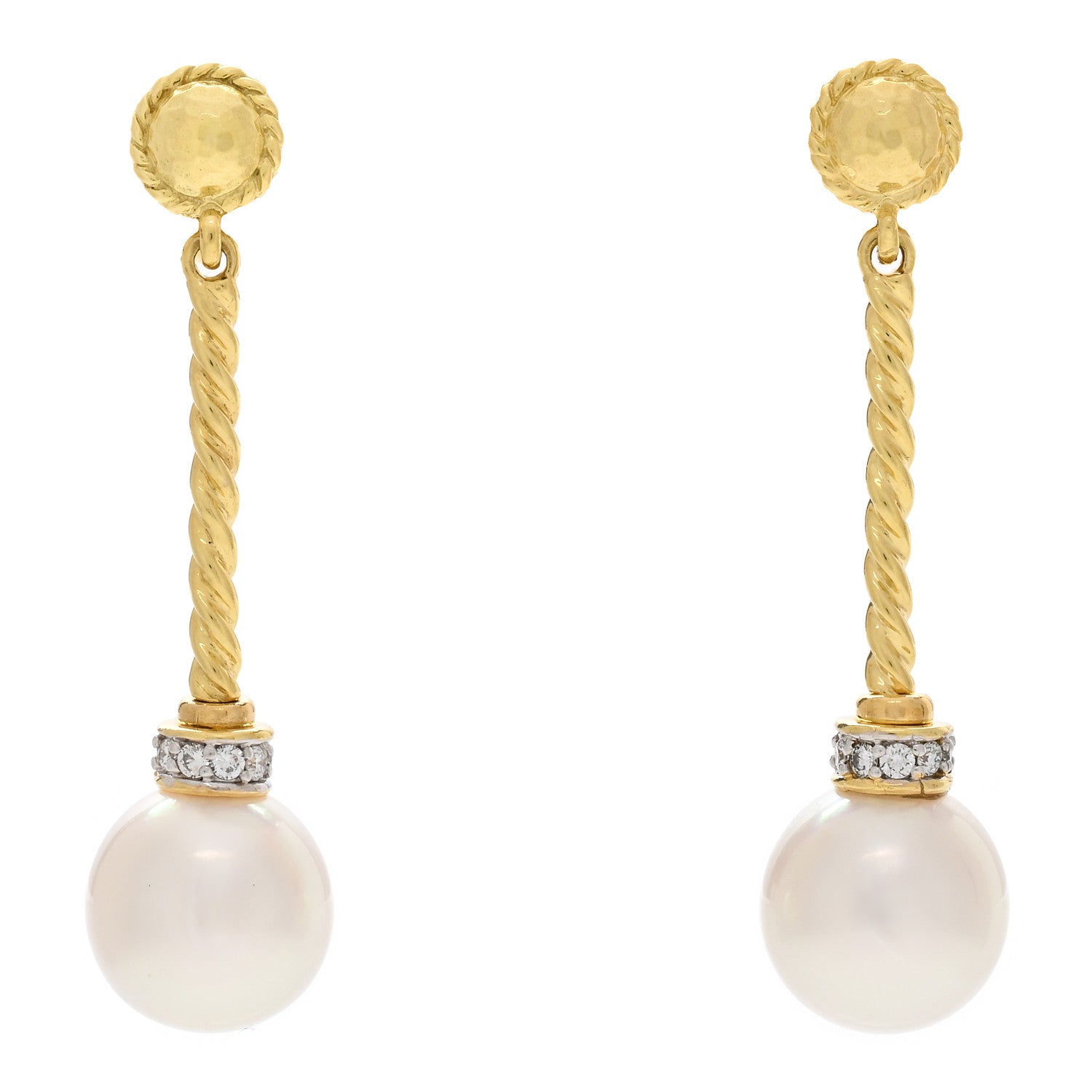 David Yurman 18K Yellow Gold Diamond Pearl Drop Earrings 1 of 4