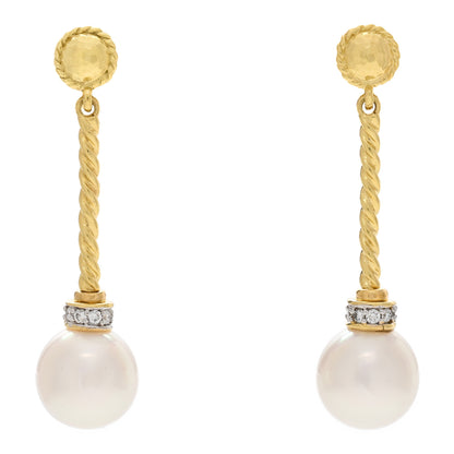 David Yurman 18K Yellow Gold Diamond Pearl Drop Earrings 1 of 4