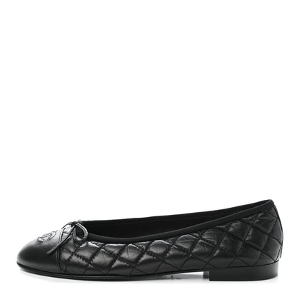 Chanel Aged Calfskin Quilted Cap Toe Ballerina Flats 40 Black 1 of 9