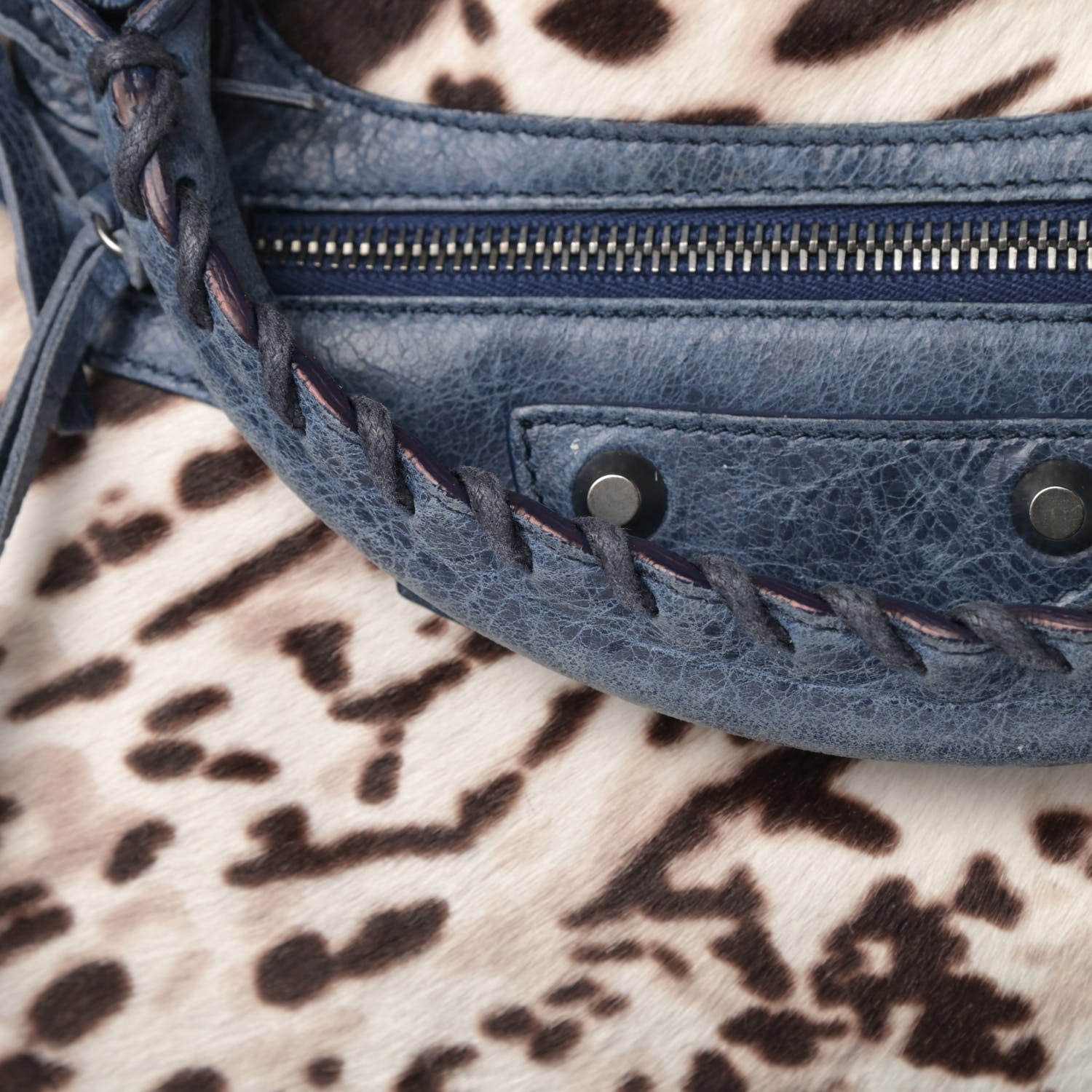 Balenciaga Agneau Pony Hair Leopard Print City Bleu Roi 13 of 14