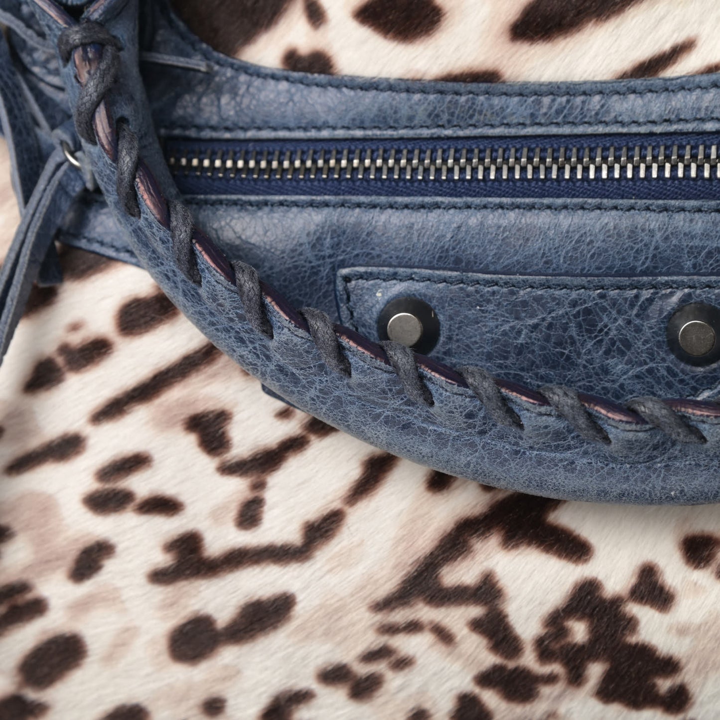 Agneau Pony Hair Leopard Print City Bleu Roi