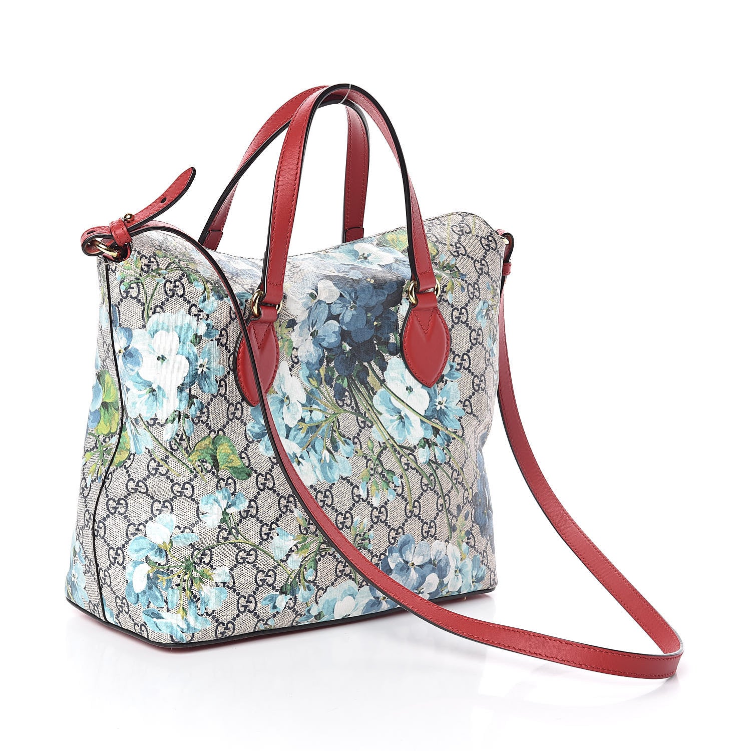 Gucci GG Supreme Monogram Blooms Linea A Foldover Tote Blue 3 of 9