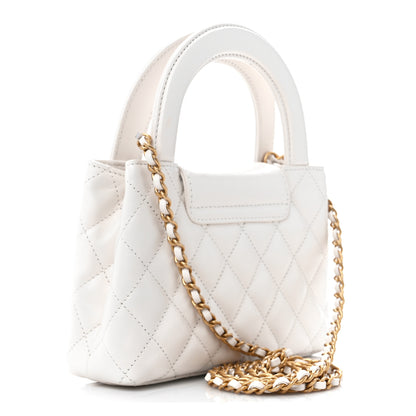 Chanel Shiny Aged Calfskin Quilted Nano Kelly Shopper White 3 of 11