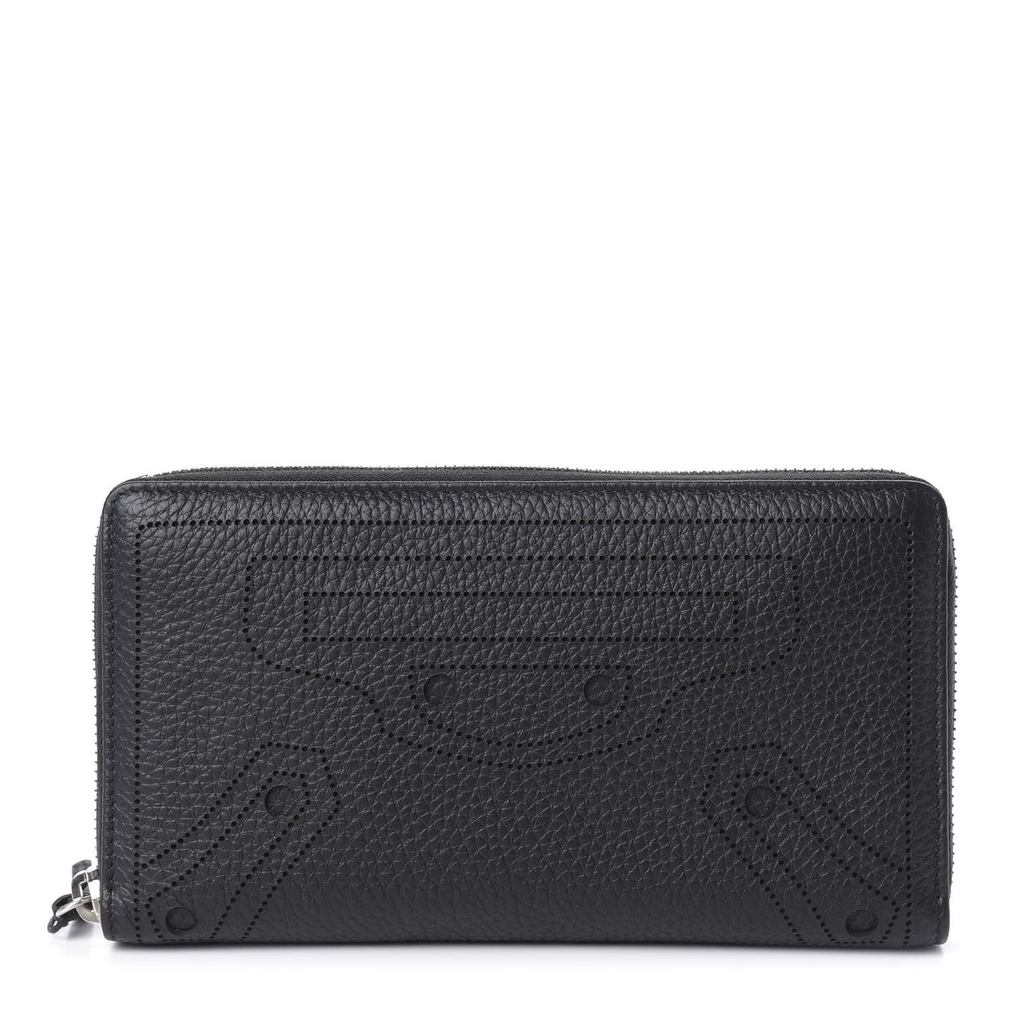 Veau Grana Perforated Blackout Hardware Continental Zip Around Wallet Black