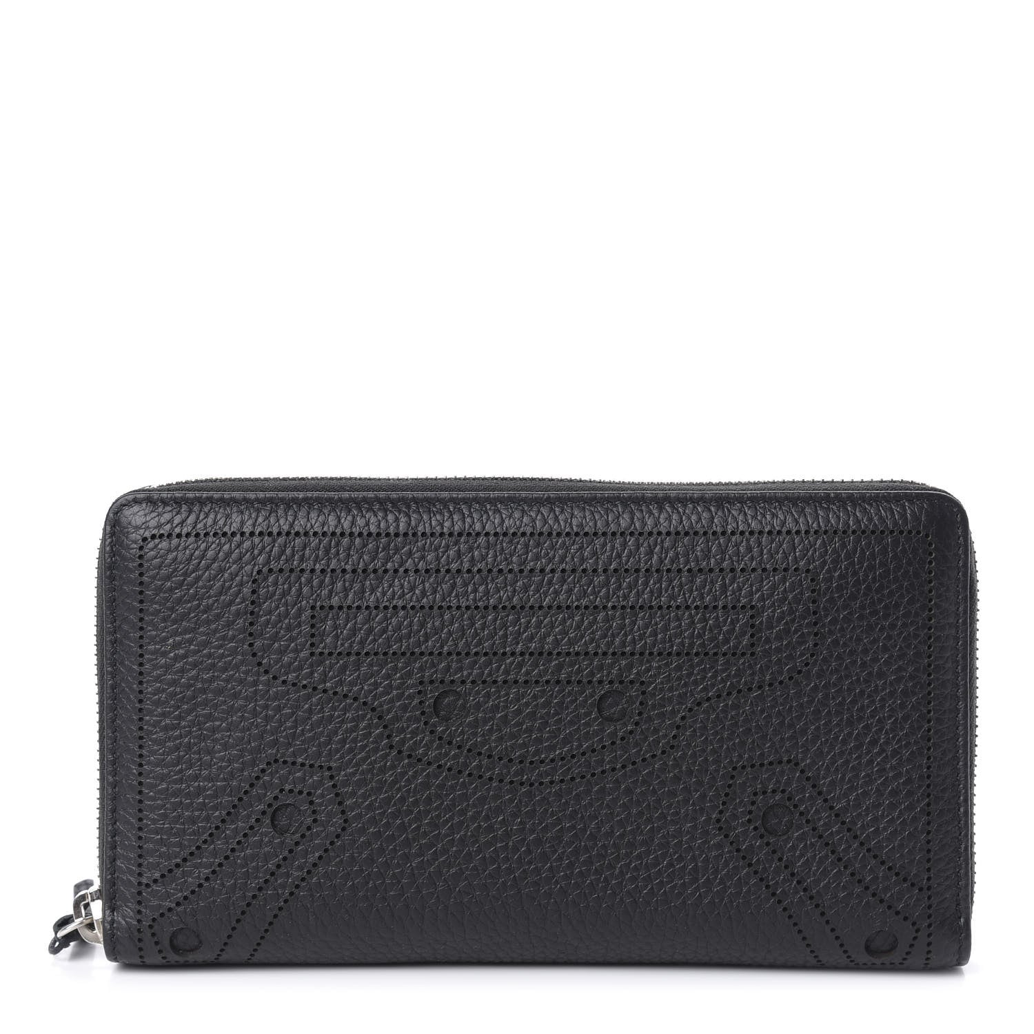 Balenciaga Veau Grana Perforated Blackout Hardware Continental Zip Around Wallet Black 1 of 10