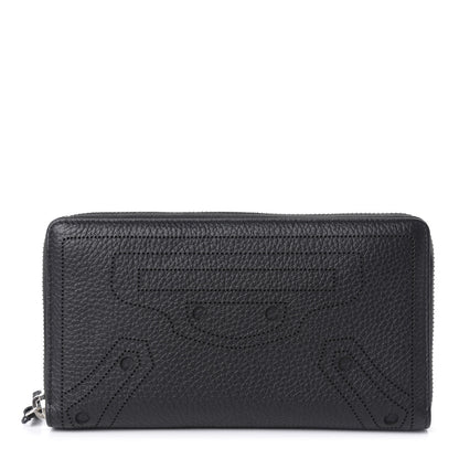 Balenciaga Veau Grana Perforated Blackout Hardware Continental Zip Around Wallet Black 1 of 10