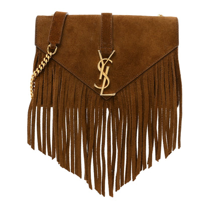 Saint Laurent Suede Fringe Small Monogram Satchel Light Ocre 1 of 14