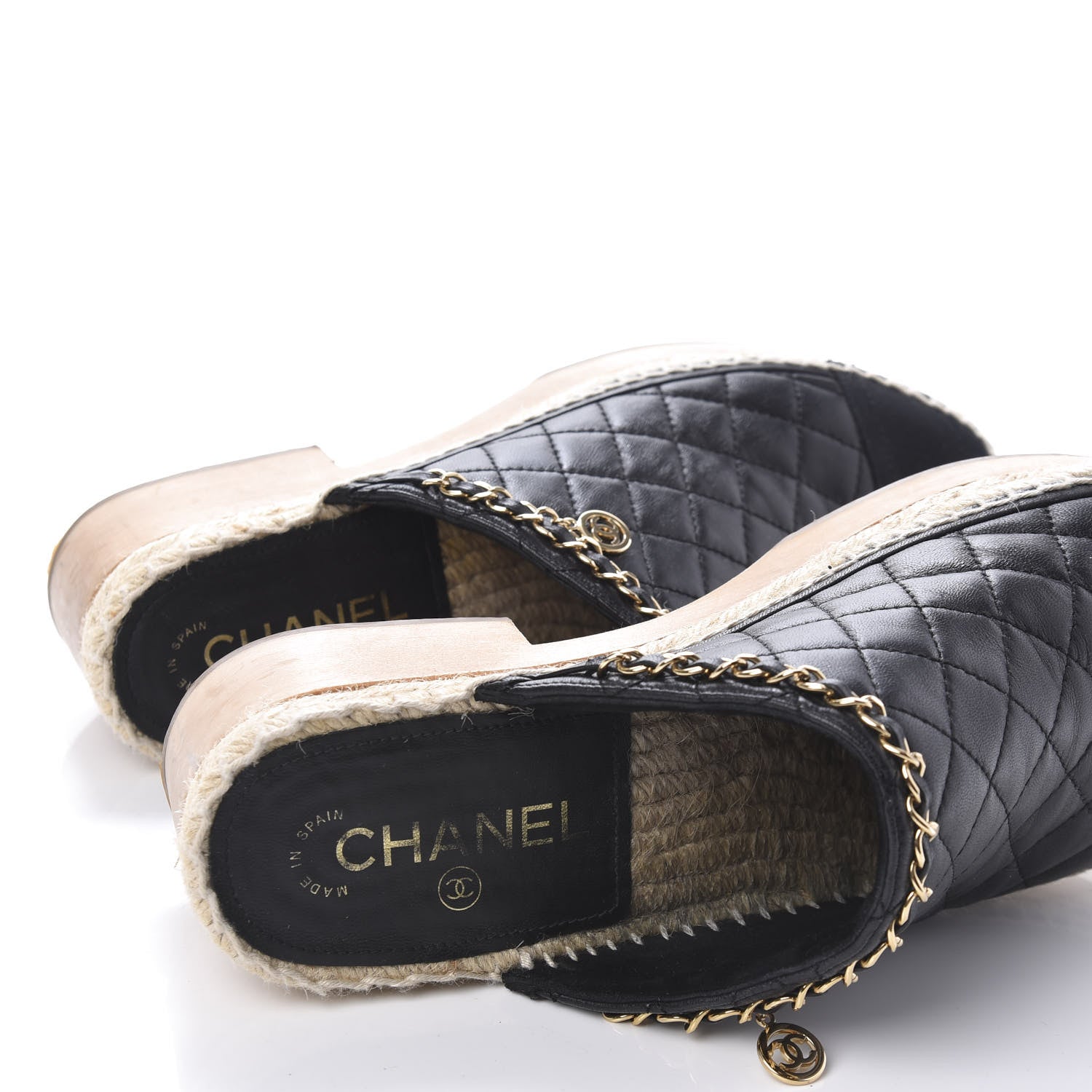 Chanel Calfskin Quilted Cork Cap Toe CC Clogs 41 Black 10 of 10
