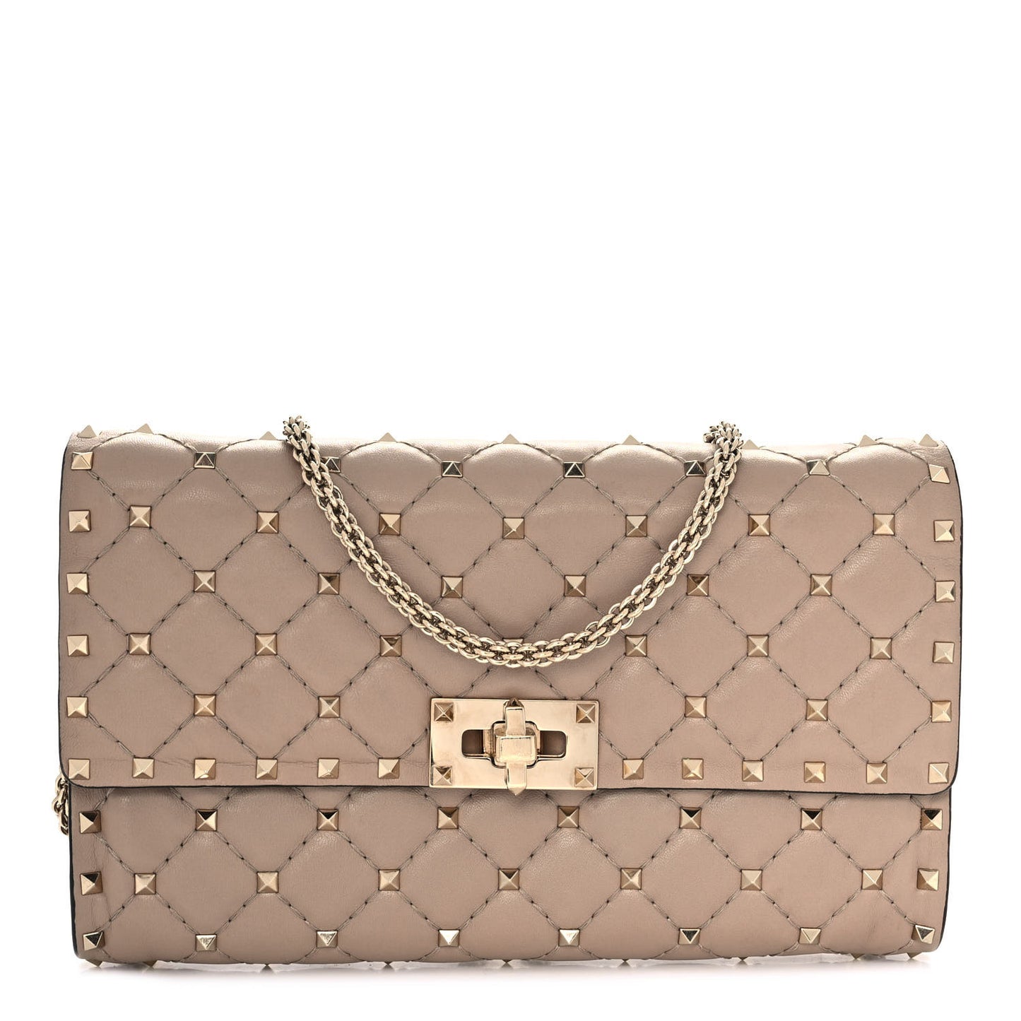 Lambskin Rockstud Spike Wallet on Chain Poudre