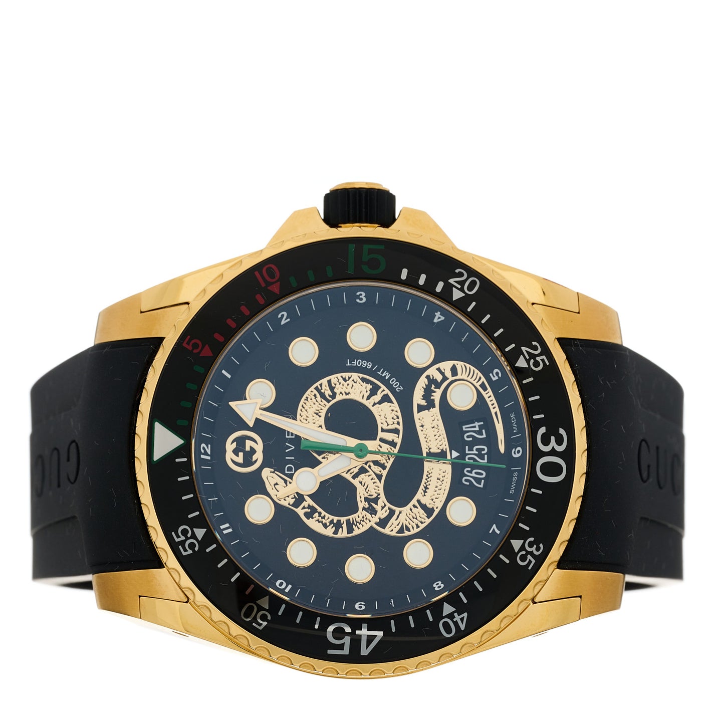 Stainless Steel Rubber 45mm Dive Snake Quartz Watch Black