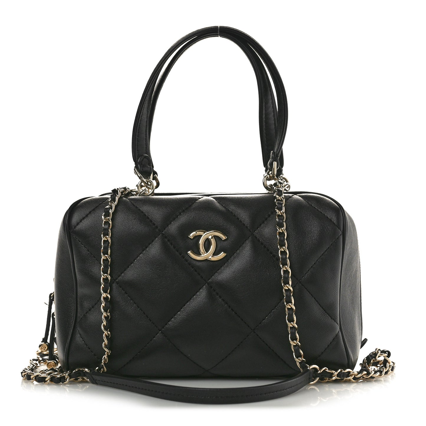 Lambskin Quilted Easy Carry Bowling Bag Black