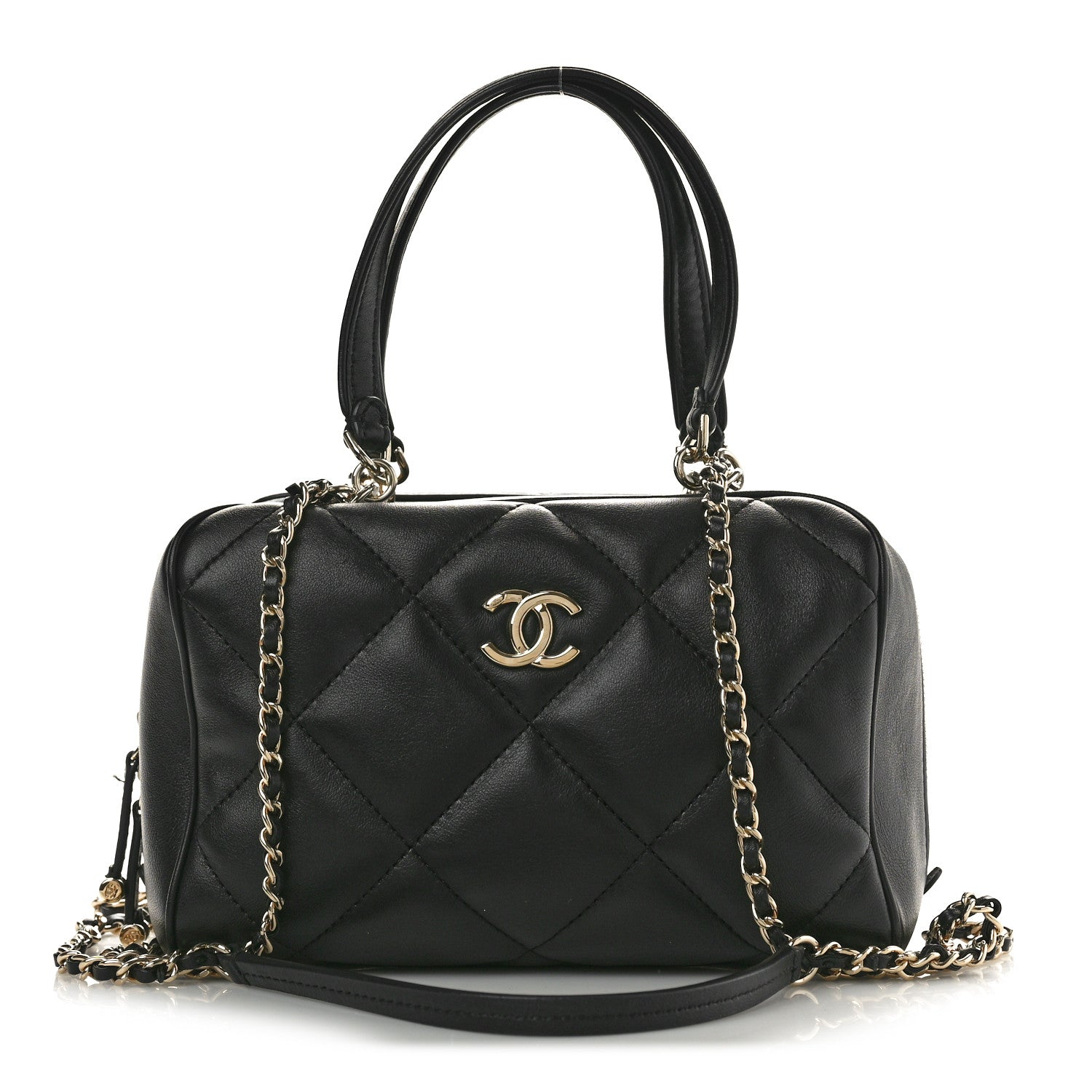 Chanel Lambskin Quilted Easy Carry Bowling Bag Black 1 of 10