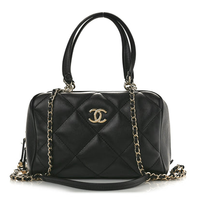 Chanel Lambskin Quilted Easy Carry Bowling Bag Black 1 of 10