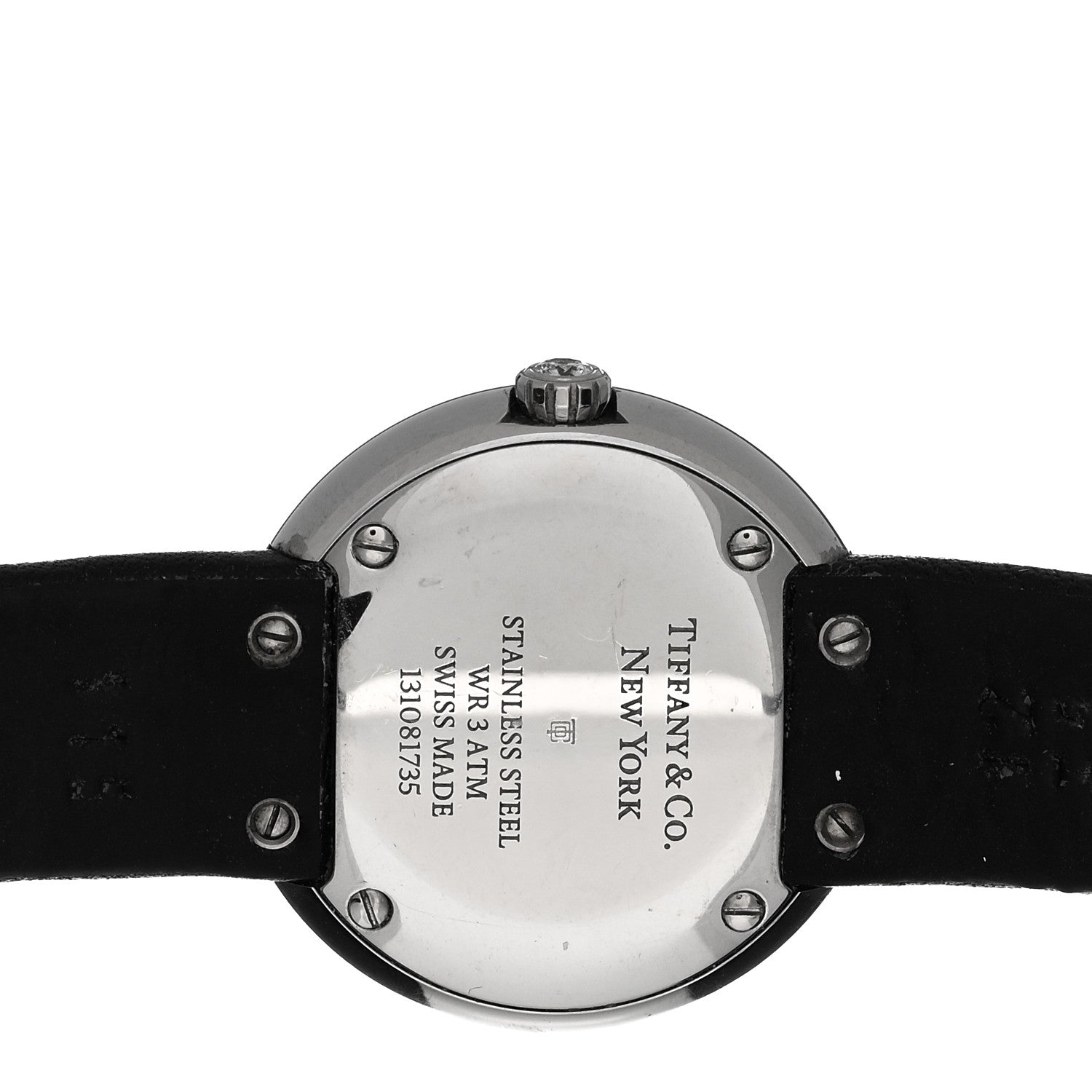 Tiffany Stainless Steel Calfskin Diamond Bezel 24mm Atlas 2-Hand Quartz Watch Silver 4 of 5